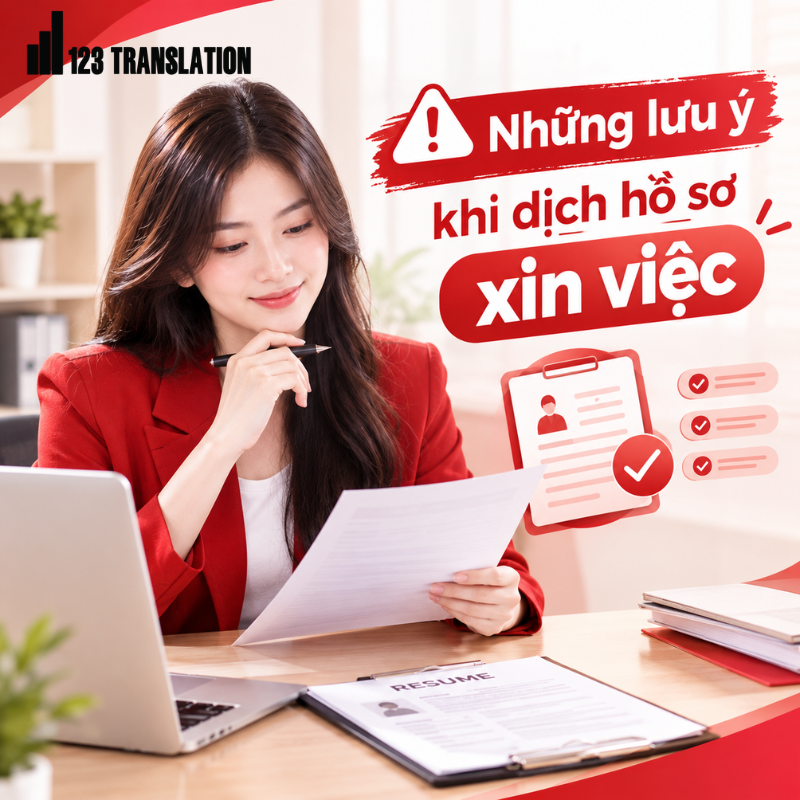 Dịch hồ sơ xin việc chất lượng cần chú trọng thuật ngữ chuyên ngành, chức danh, kinh nghiệm làm việc và thông tin cá nhân trong hồ sơ.