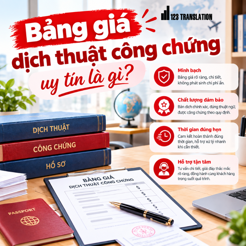 Lựa chọn đơn vị cung cấp Bảng giá dịch thuật công chứng uy tín và minh bạch giúp quá trình chuẩn bị hồ sơ thuận tiện, rõ ràng và chủ động hơn.